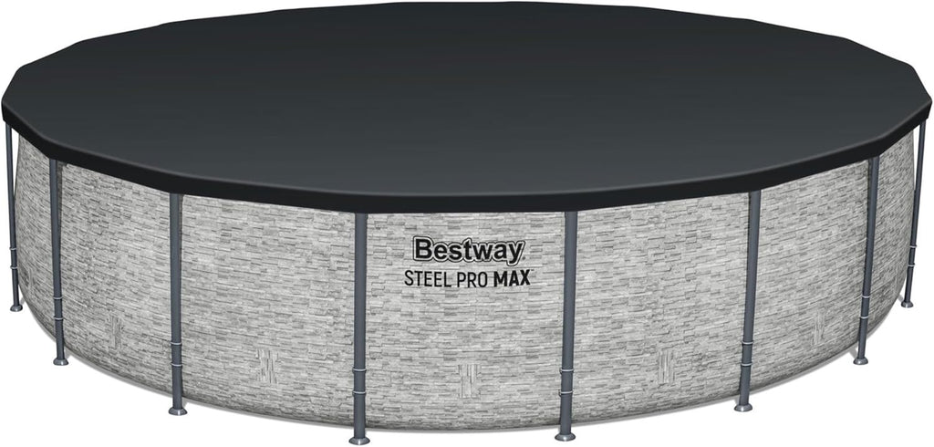 Steel Pro MAX 14 Foot x 48 Inch Round Steel Frame Above Ground Pool Set With 1,000 Filter Pump, Ladder And Cover - Gray