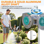 GILBEST Retractable Garden Hose Reel, 100 ft x 5/8 in, Green, 10-Function Nozzle