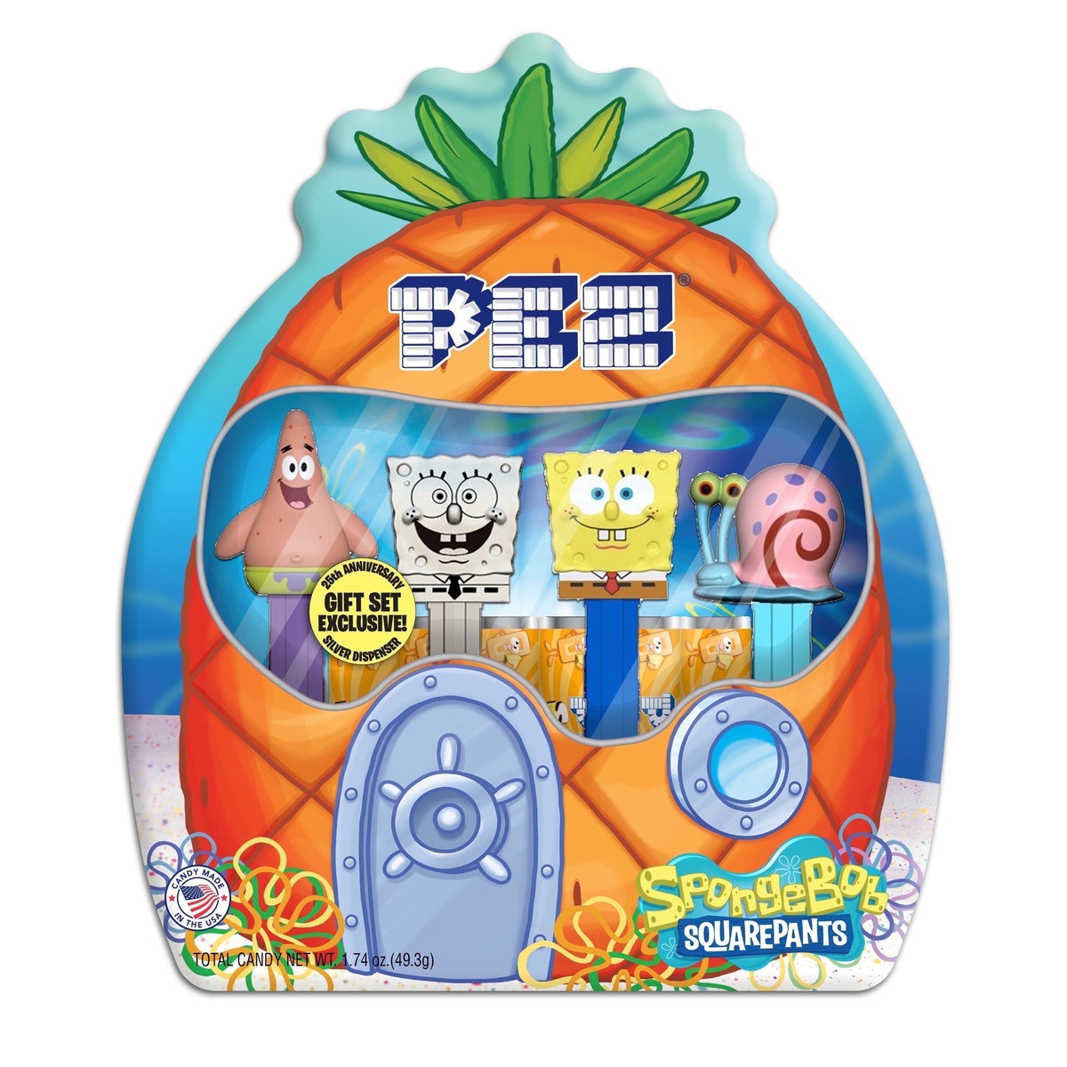 PEZ Spongebob Gift Set, Four Dispensers and Six Candy Refills in Collectible Tin