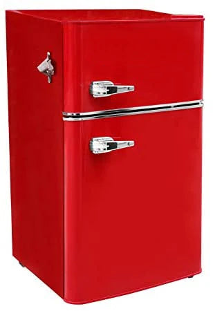 Compact Two-Door Refrigerator With Freezer, 3.2 Cu Ft, Red/Black, 19.69 x 21.06 x 33.46 Inches