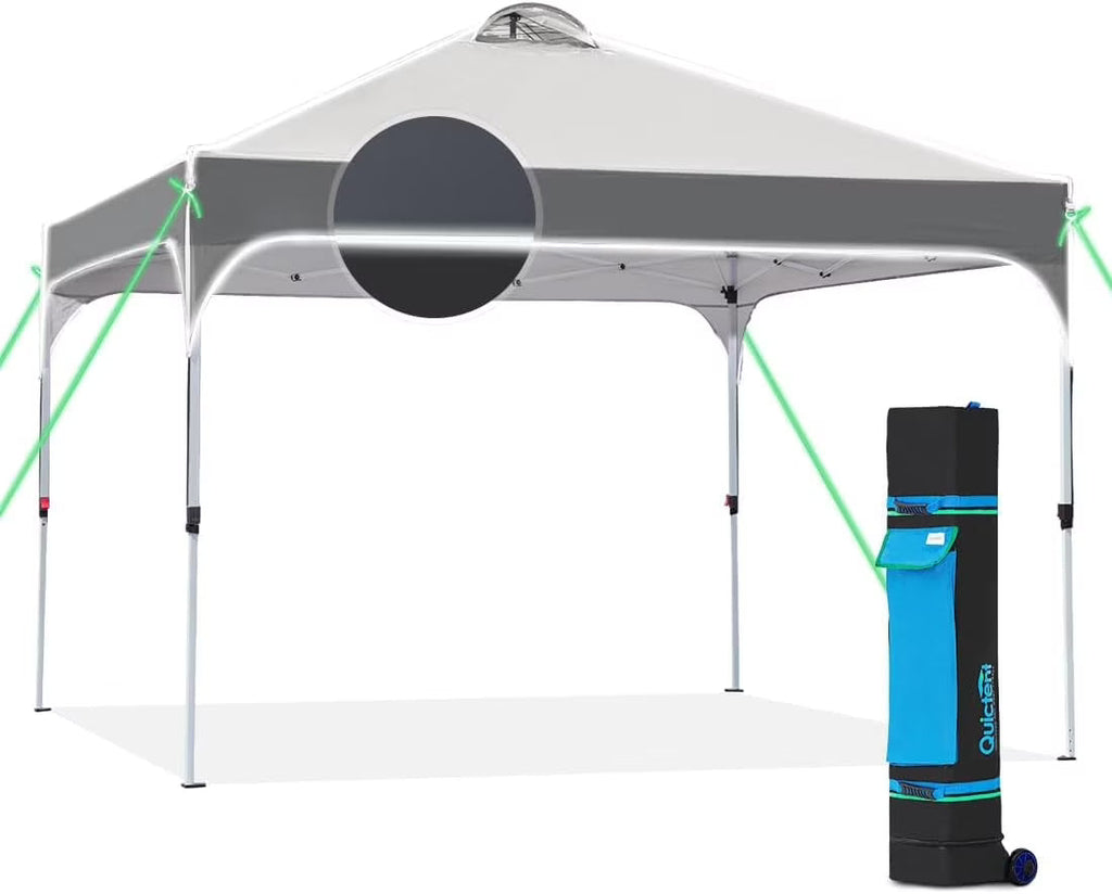 Quictent 10 x 10 ft Pop-Up Canopy Tent With Reflective Top, Fluorescent Rope And Vented Top