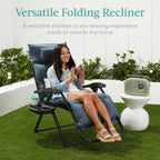 Best Choice Products Oversized Zero Gravity Folding Recliner With Removable Cushion And Side Tray - Fossil Gray