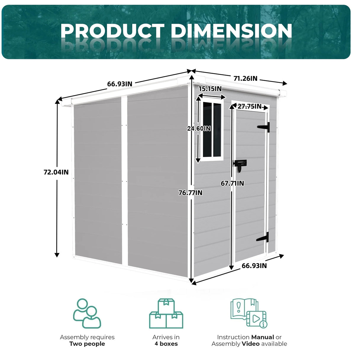 Seizeen Outdoor Resin Storage Shed, 41 Cu. Ft. / 306 Gal, Gray, 3 Doors With Floor