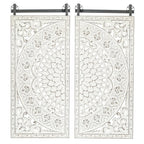 Set Of 2 Distressed Ivory White Wood Flower Wall Art With Black Accents - 33.1in H x 14.6in W