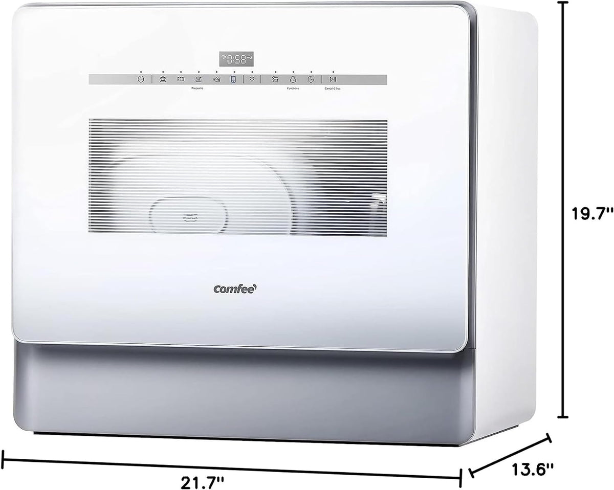 COMFEE' Portable Countertop Dishwasher, 5L Built-In Water Tank, 6 Programs, White - CDC17P0AWB