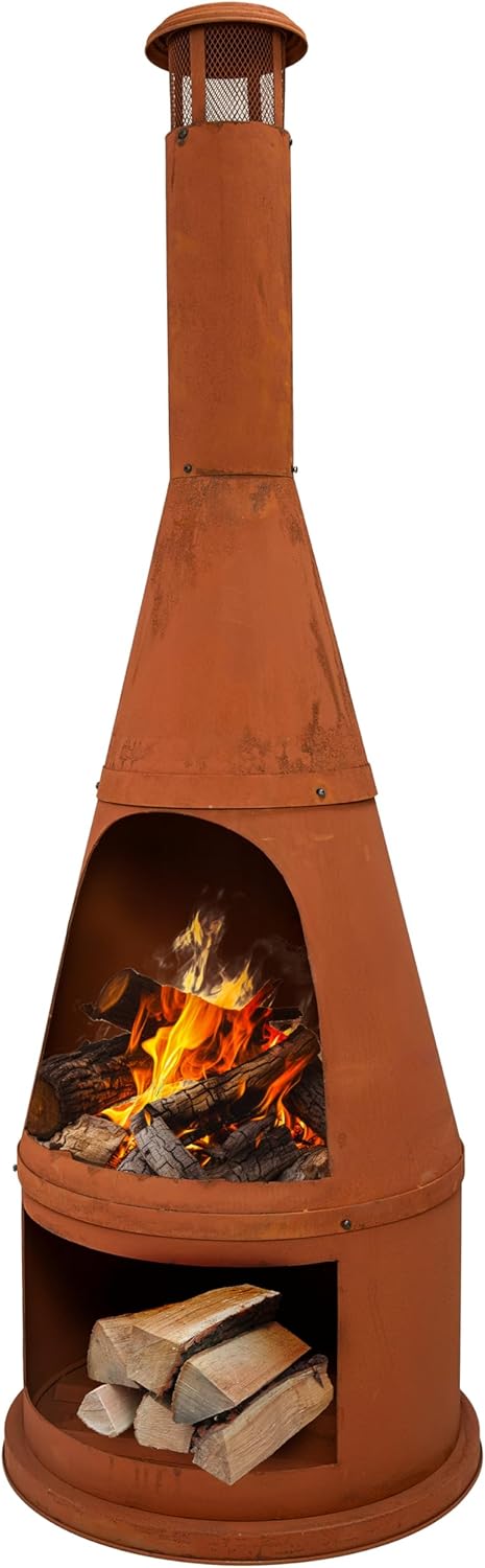 Sunnydaze Wood-Burning Outdoor Chiminea Fire Pit, 23 in Diameter x 70 in H, Steel, Rustic