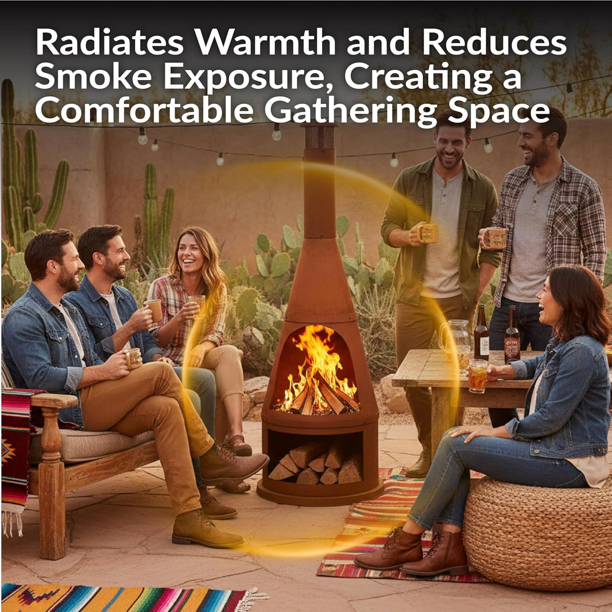 Sunnydaze Wood-Burning Outdoor Chiminea Fire Pit, 23 in Diameter x 70 in H, Steel, Rustic