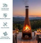 Sunnydaze Wood-Burning Outdoor Chiminea Fire Pit, 23 in Diameter x 70 in H, Steel, Rustic