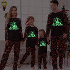 DAKIMOE Halloween Pajamas Family Matching Glow In The Dark Halloween Print Long Sleeve PJs Set Outfits 2 Pieces Cotton Loungewear Sleepwear for Adult Men Women Kids Toddler, Mom-M