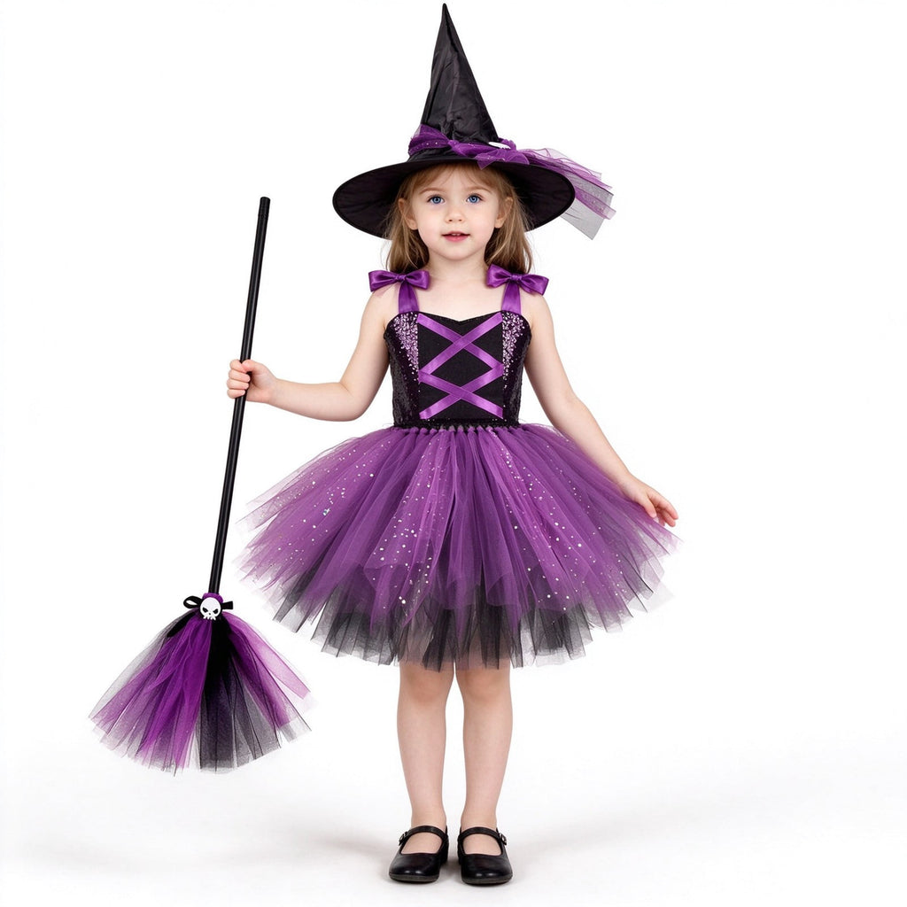 MEZZALL Child Outfit Sets Girls Witch 4 Light Up Star Witch Dress With Hat Wand Kids Halloween Party Outfit For Party Clothes Sets