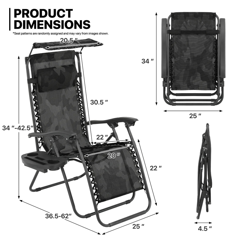 MoNiBloom Zero Gravity Reclining Chairs Set Of 2 With Canopy Shade And Headrest, Black - 330 lbs