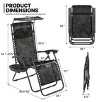 MoNiBloom Zero Gravity Reclining Chairs Set Of 2 With Canopy Shade And Headrest, Black - 330 lbs