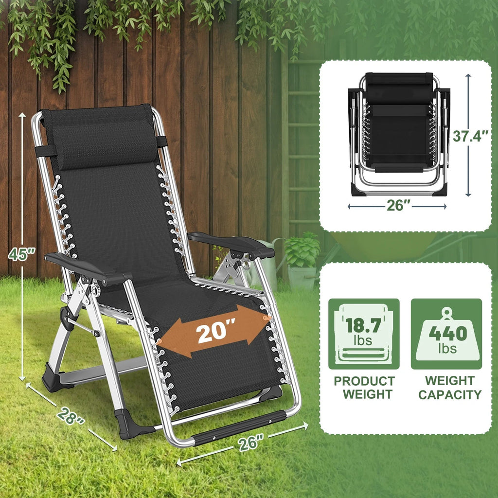 NAIZEA Zero Gravity Lawn Recliner Chairs, 2 Pack, Black