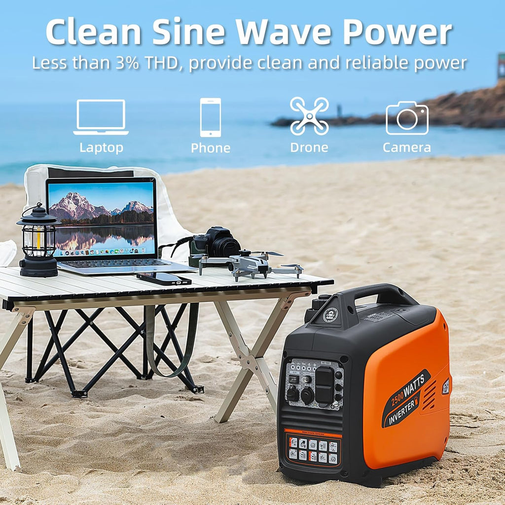 Portable Inverter Generator 2500W Gas Powered - Orange