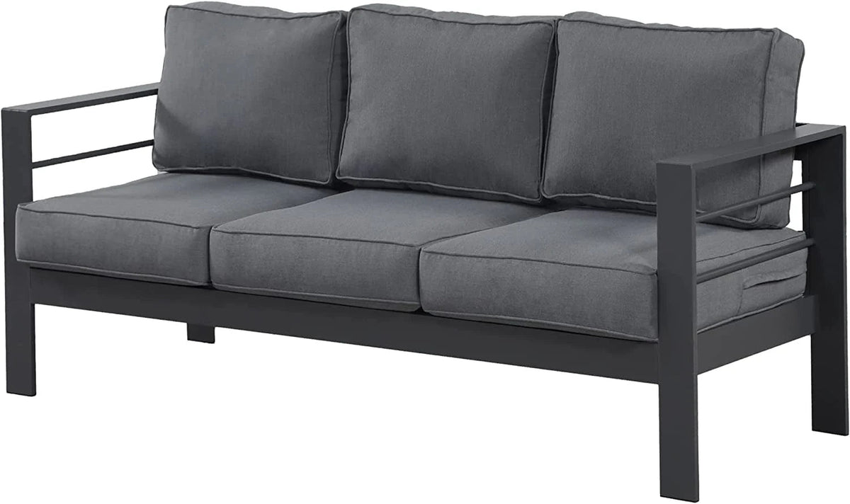 Superjoe Outdoor Patio Sofa 3 Seats Gray Aluminum With Dark Grey Cushions
