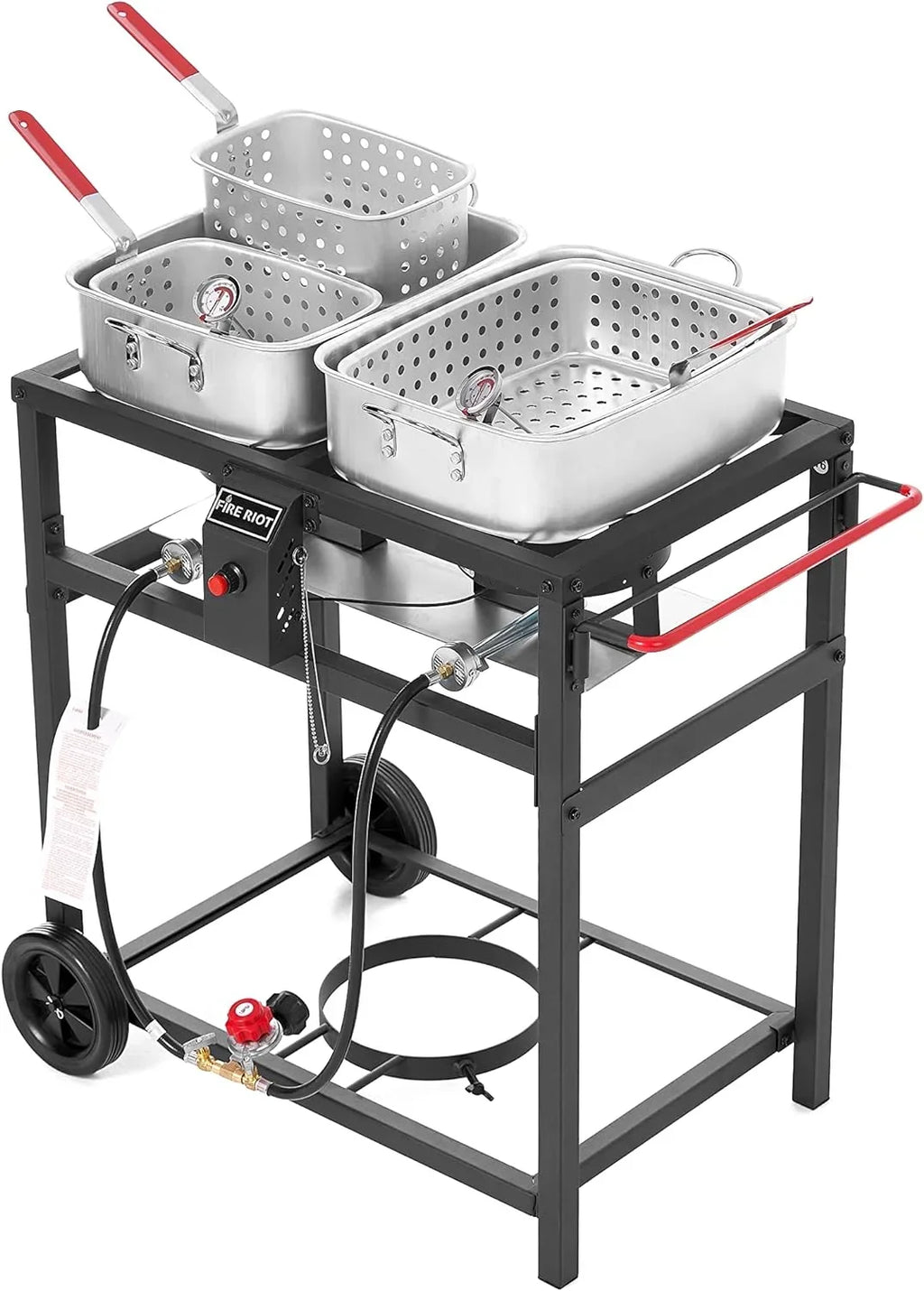 Propane Outdoor Double Burner Deep Fryer Cart With 2 18 qt Aluminum Pots And Frying Baskets