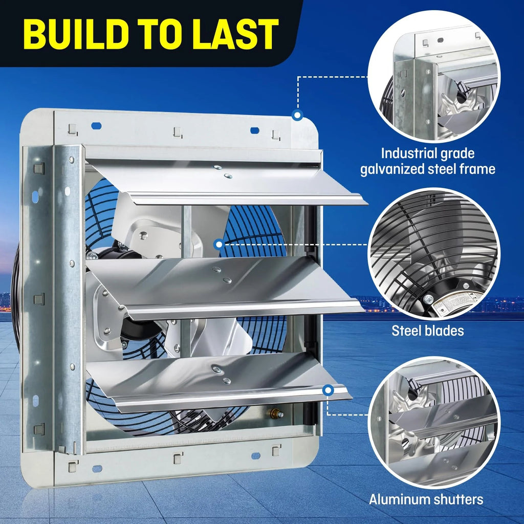 12-Inch Wall-Mounted Exhaust Fan With Thermostat, 960 CFM, 115V