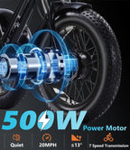 YEBEI Folding Electric Tricycle for Adults, 500W Motor, 48V15AH Lithium Battery, 20 x 4.0 in Fat Tires