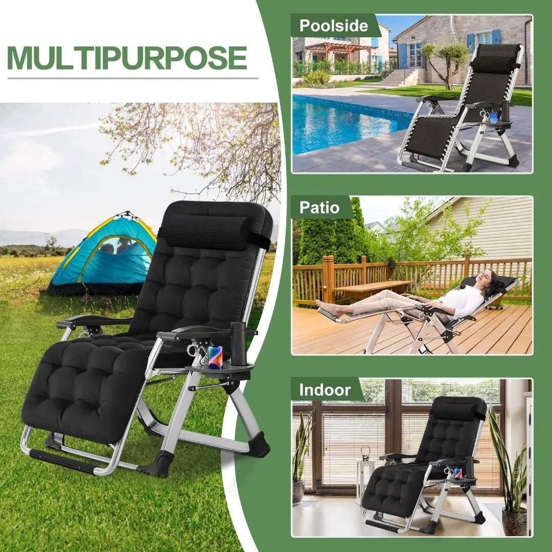 NAIZEA Zero Gravity Lawn Recliner Chairs, 2 Pack, Black