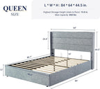 Queen Size Lift-Up Storage Bed With Wingback Headboard, Upholstered Platform Bed Frame With Hidden Storage