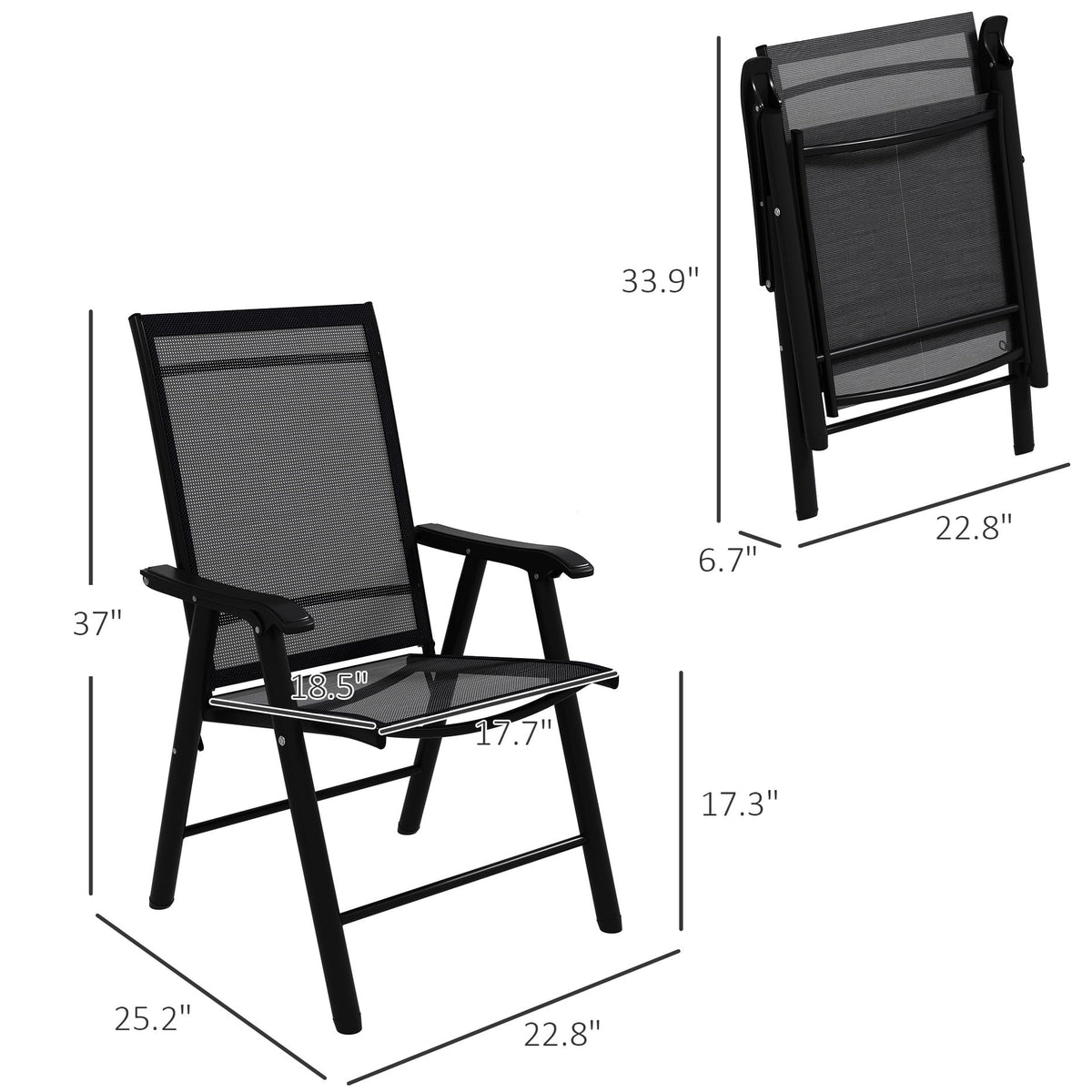 Patio Folding Stackable Outdoor Sling Chairs, 4 Count, Black - 22.87in L x 25.15in W x 37in H