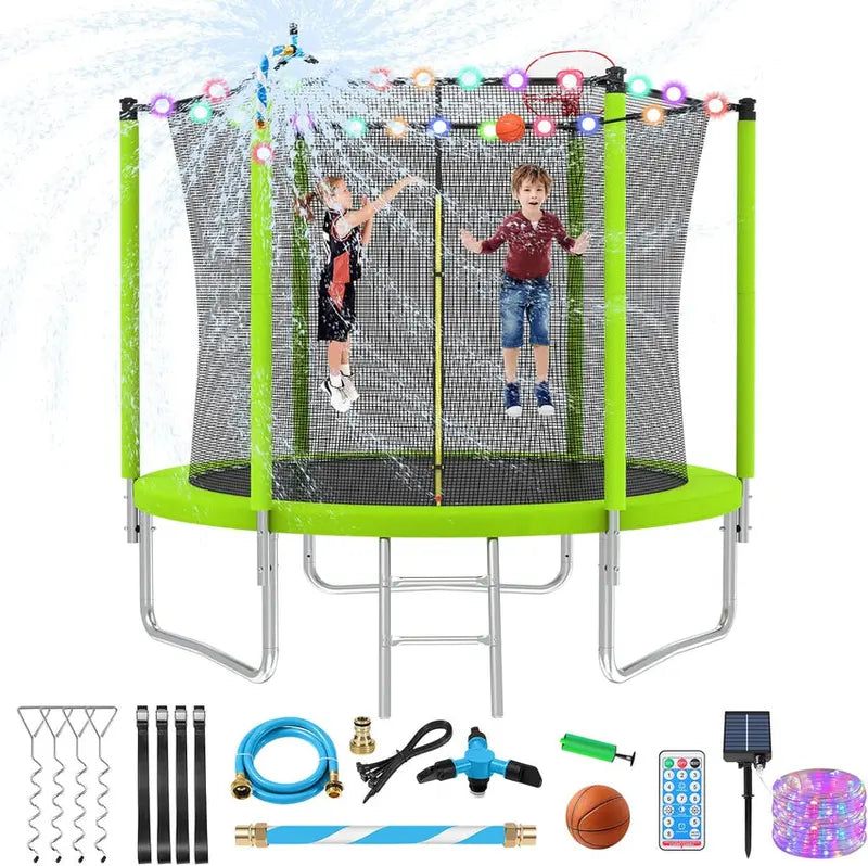 Trampoline With Enclosure Net And Adjustable Basketball Hoop - 8ft, 10ft, 12ft, 14ft, 15ft, 16ft