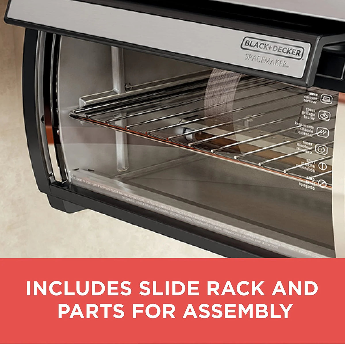 BLACK+DECKER SpaceMaker Under-Cabinet Toaster Oven, Black/Stainless Steel, 9 in Pizza, 4 Slice - TROS1000D