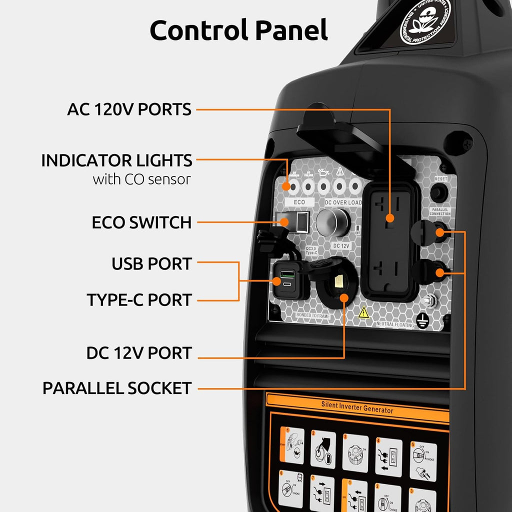 Portable Inverter Generator 2500W Gas Powered - Orange