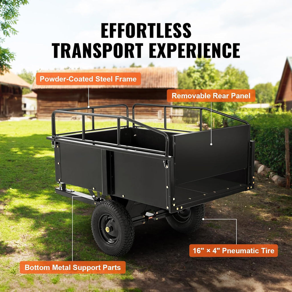 VEVOR Steel ATV Dump Cart, 750 lbs, 15 Cubic Feet - Garden Utility Trailer