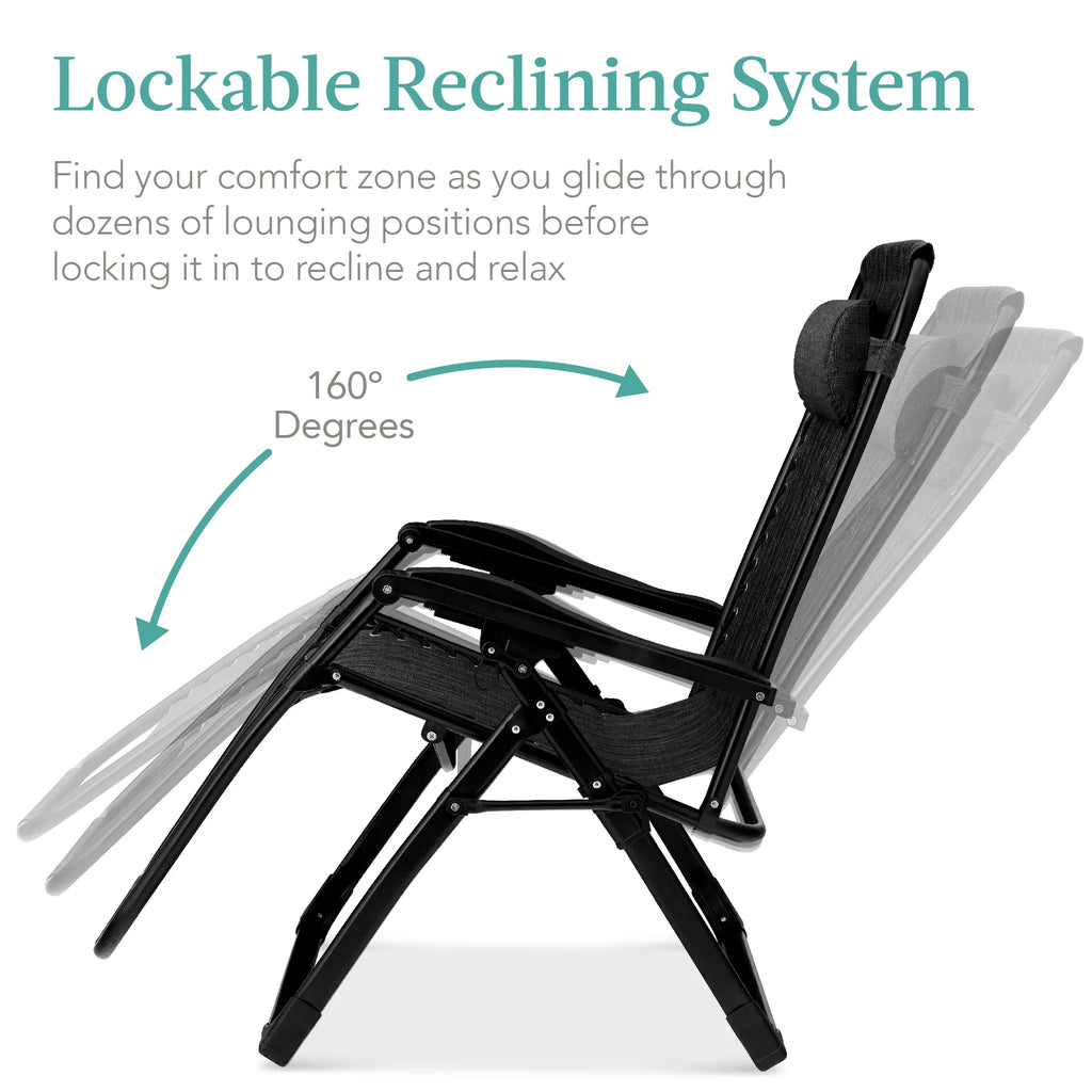 Best Choice Products Oversized Zero Gravity Folding Recliner With Removable Cushion And Side Tray - Fossil Gray