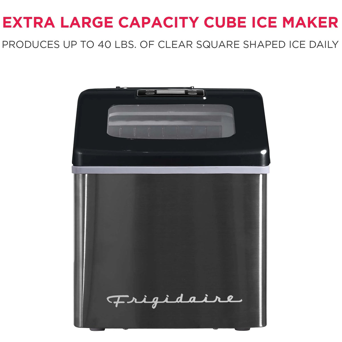 Frigidaire Countertop Clear Square Ice Maker, 40 lbs. Per Day - Stainless Steel