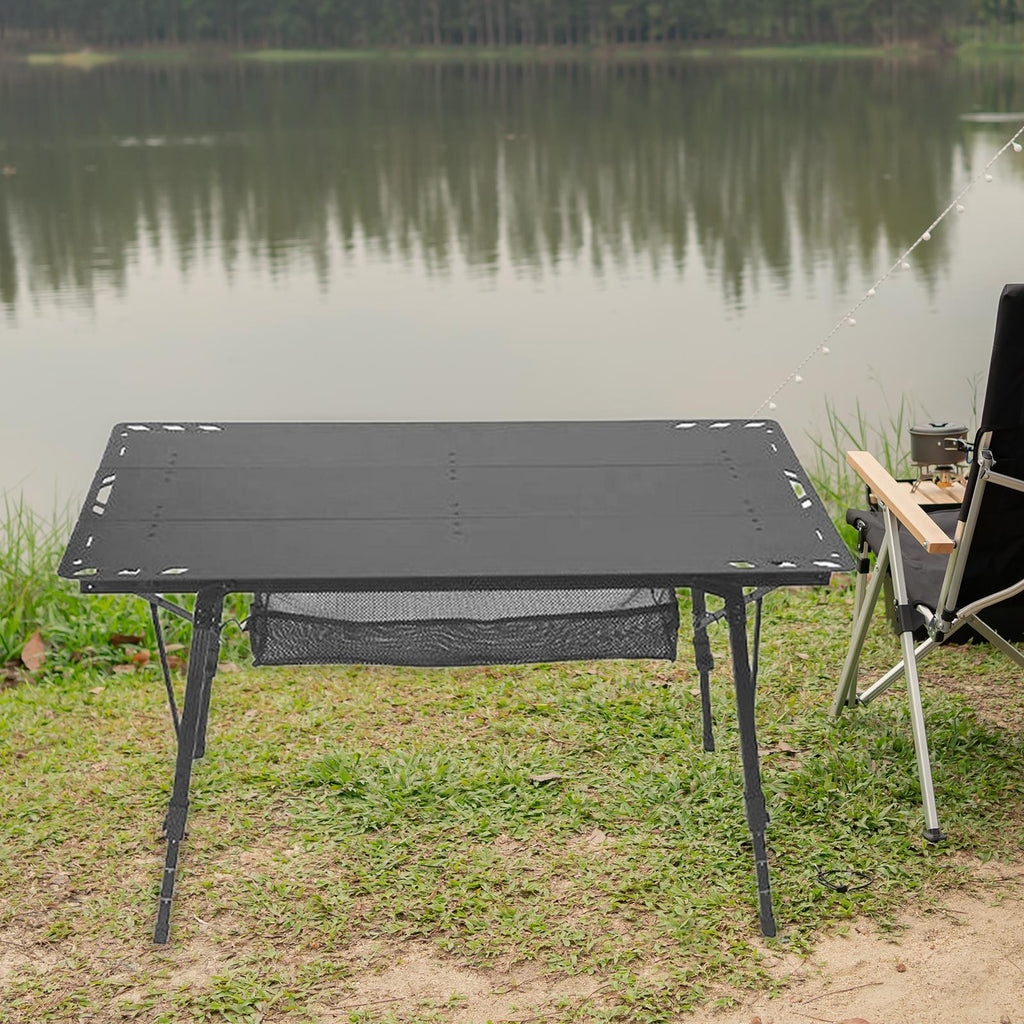 Miulika Folding Camping Table, Aluminum Alloy And PP, 103cm x 55cm, Adjustable Height 45cm-67cm - Black