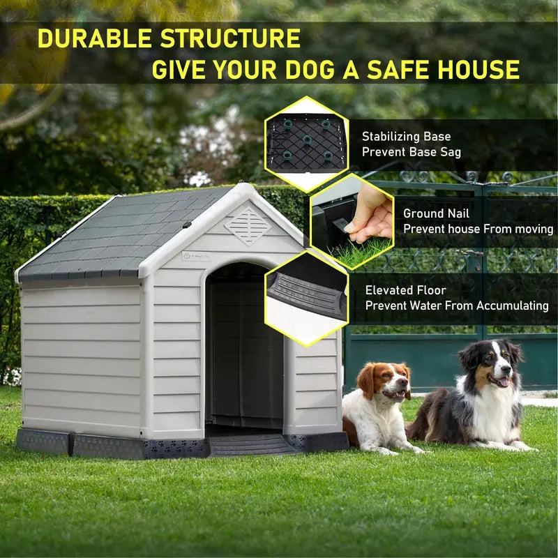 LEMBERI Weatherproof Plastic Dog House - Indoor/Outdoor Use