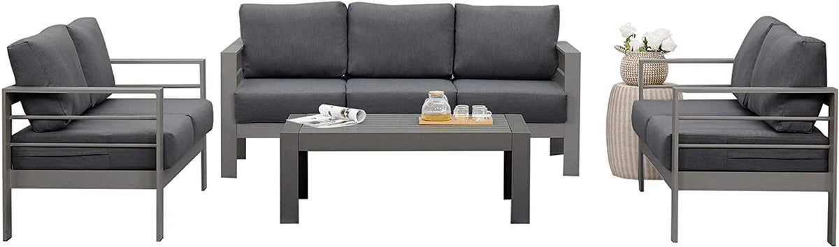 Superjoe Outdoor Patio Sofa 3 Seats Gray Aluminum With Dark Grey Cushions