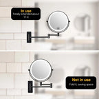 8 Inch Round Wall-Mounted Makeup Mirror, Rechargeable, 1X/10X Magnification, 3-Color LED Lights