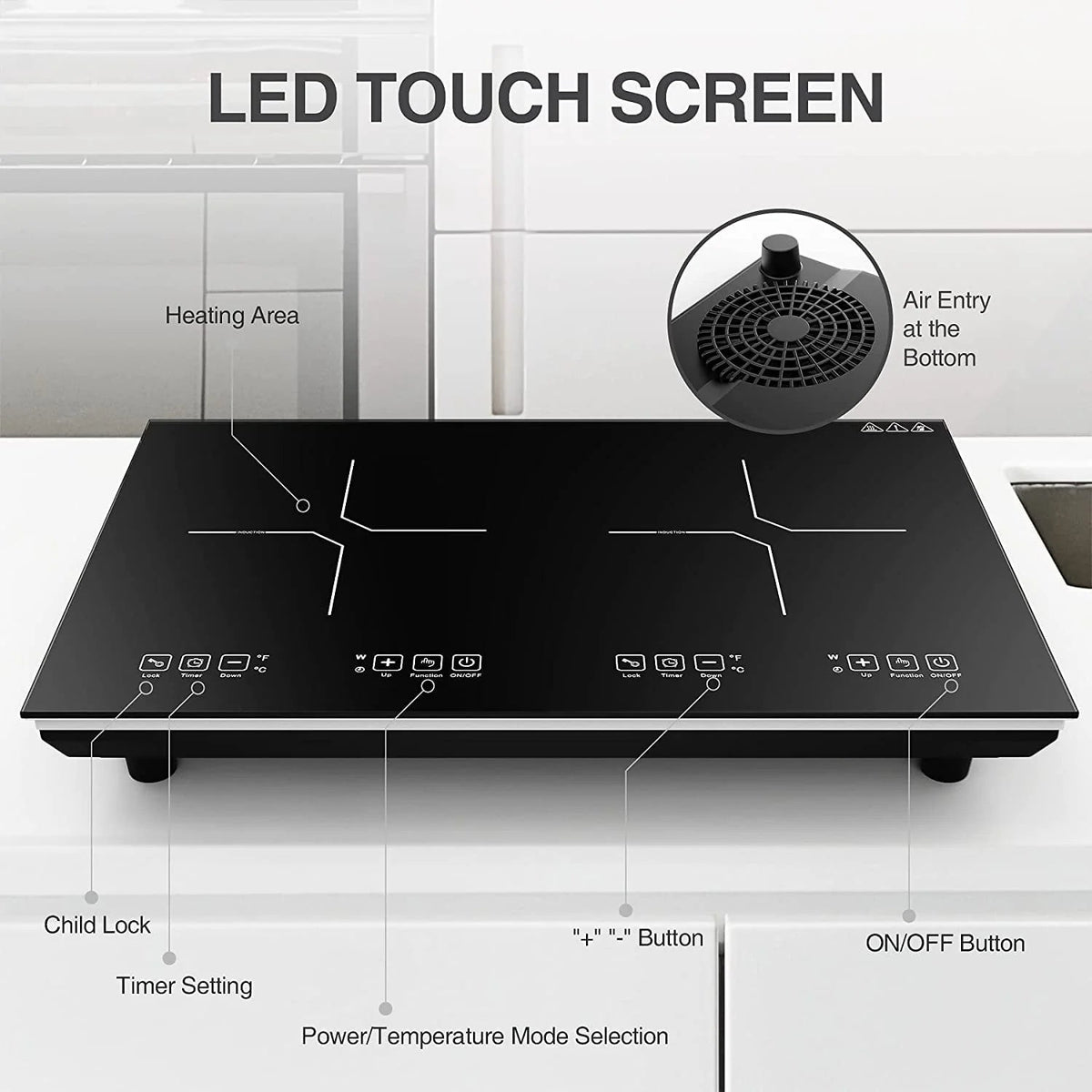 VBGK Double Induction Cooktop, 24 Inch, 2 Burner, 110V, 4000W