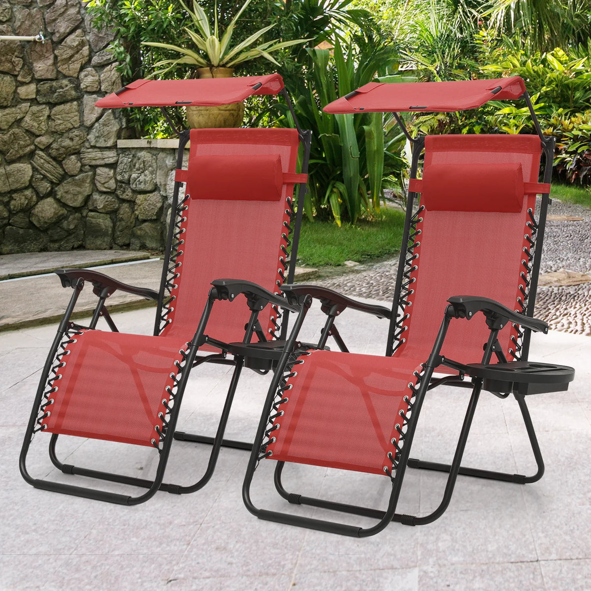 MoNiBloom Zero Gravity Reclining Chairs Set Of 2 With Canopy Shade And Headrest, Black - 330 lbs