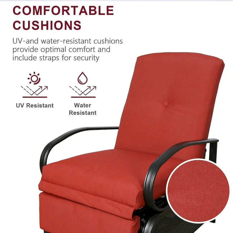 Adjustable Patio Recliner Lounge Chair With Cushion, 300 lbs - 38 (D) x 26.5 (W) x 38.5 (H) Inches