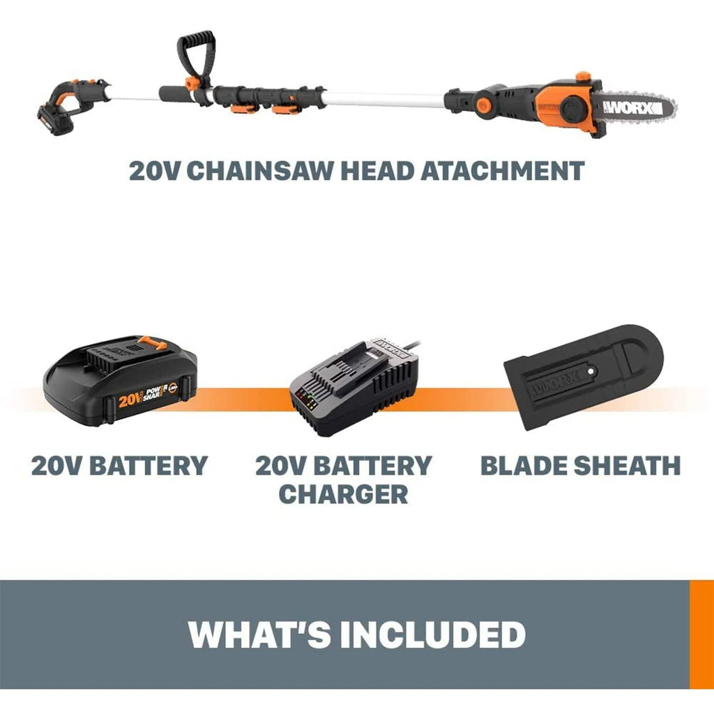 WORX 2-in-1 Cordless 8 Inch Pole Saw, Black And Orange - WG349