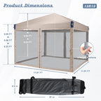 Aoodor Pop Up Canopy 12'x12' With Removable Mesh Sidewalls - Black