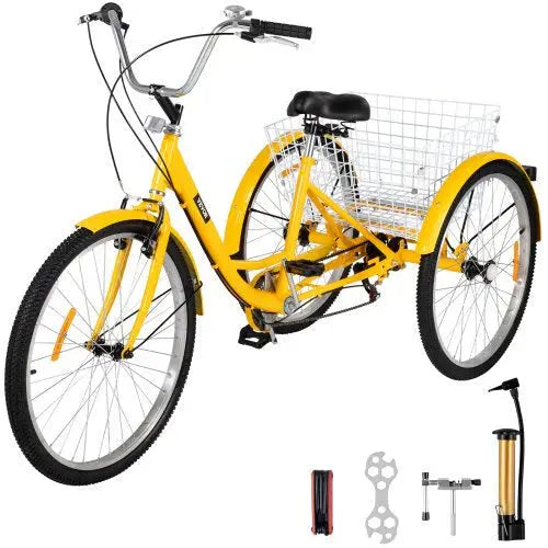 26-Inch 7-Speed Adult Tricycle With Front Basket And Shopping Rack