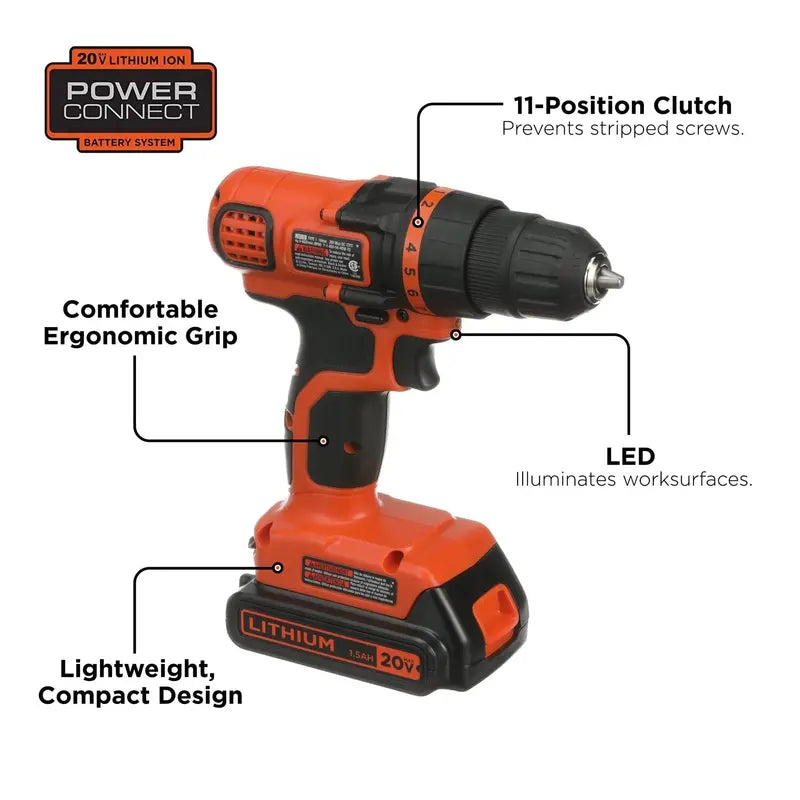 BLACK+DECKER 20V MAX Cordless Drill & 68 Piece Home Tool Kit With Lithium Battery