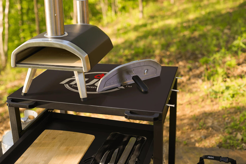 NUUK Three-Shelf Heavy Duty Rolling Outdoor Pizza Oven Table, 24 in x 30 in Steel
