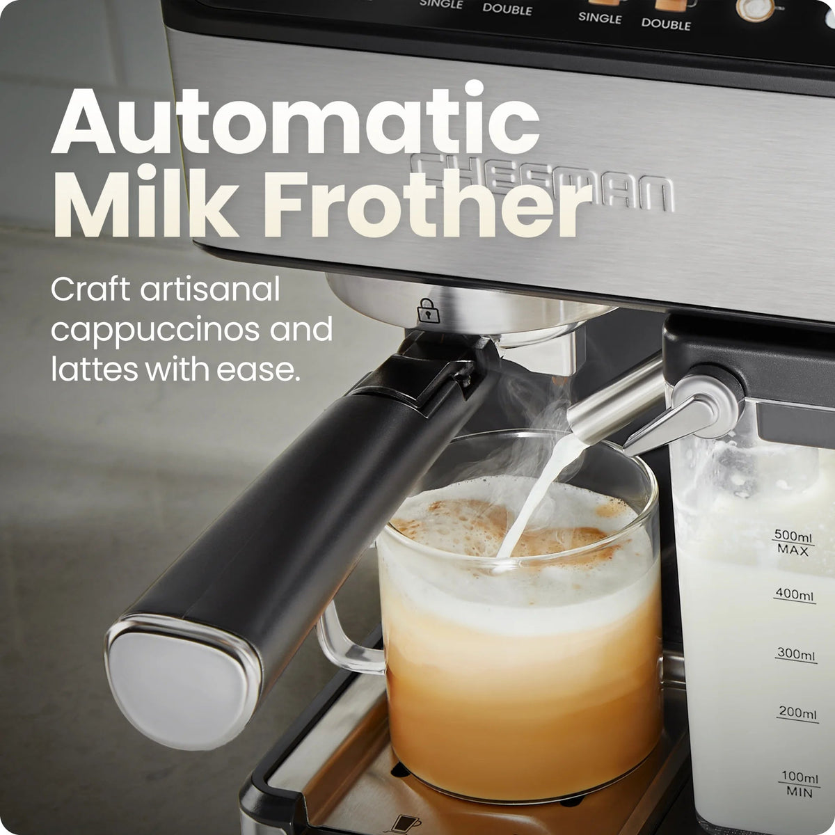 Chefman CafeMaster Pro 6-in-1 Espresso Machine With Milk Frother, Stainless Steel, 1.8-Liter - RJ54-I-SV / RJ54-I-SV-AM