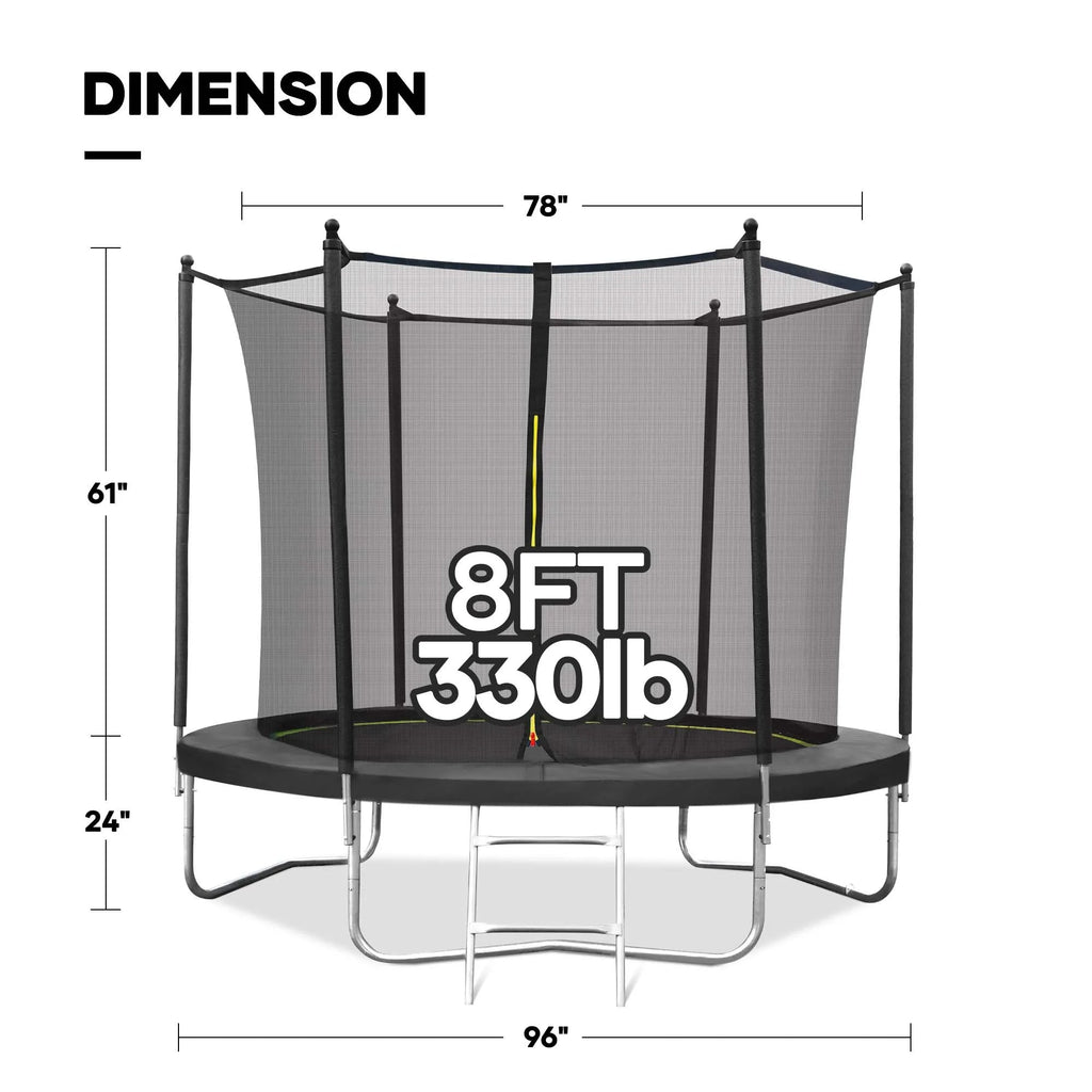 Maxkare 8 Ft Trampoline With Enclosure And Ladder, 264 LBS Capacity