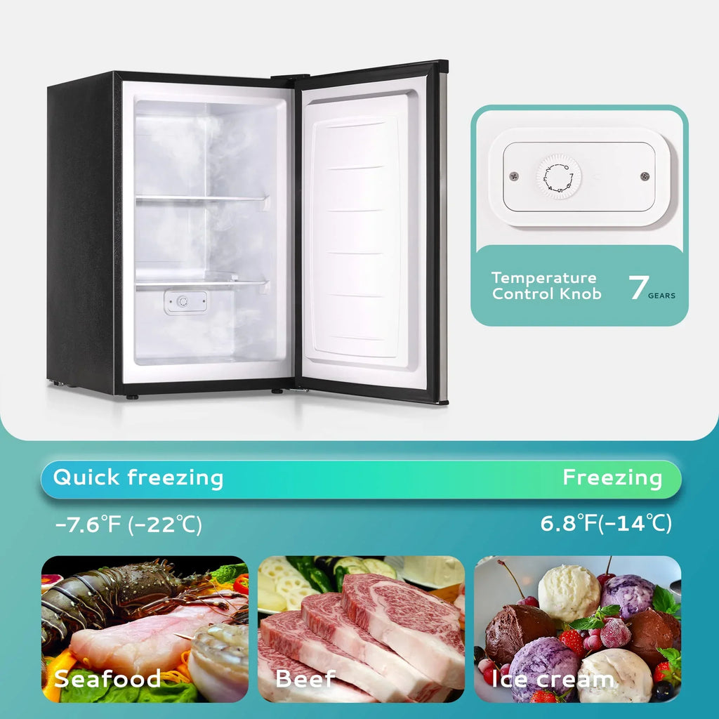 EUHOMY 3.0 Cubic Feet Single Door Compact Upright Freezer, Silver - MF-30-Y