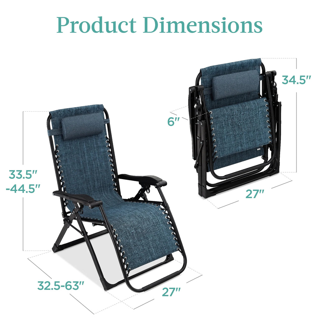 Best Choice Products Oversized Zero Gravity Folding Recliner With Removable Cushion And Side Tray - Fossil Gray