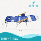 Ostrich 3-N-1 Altitude Outdoor Reclining Beach Chair, Blue - 16-Inch Height