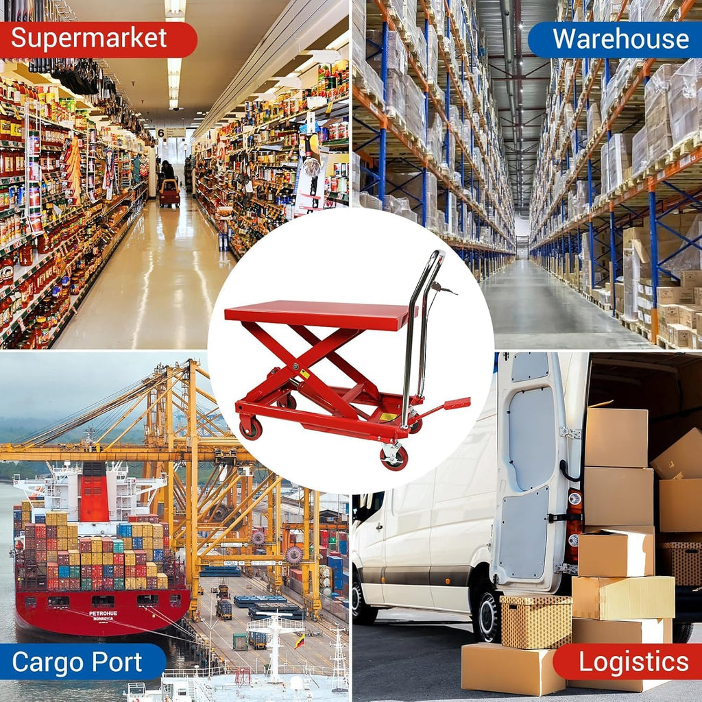 Hydraulic Double Scissor Lift Table Cart, 500 lbs, 30 inch Lifting Height