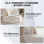Oversized Round Chaise Lounge Chair, 53.5in x 53.5in, Corduroy, Beige White